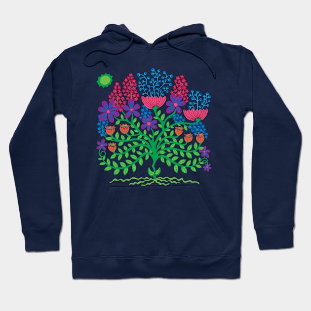 FLOWER BURST Retro Boho Floral Botanical in Bright Purple Pink Blue Green - UnBlink Studio by Jackie Tahara Hoodie by UnBlink Studio by Jackie Tahara